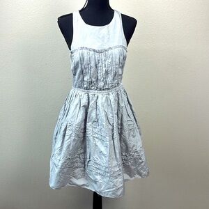 See By Chloe Dress Short Sleeveless Silver Taffeta Fit & Flare Halter Midi 4
